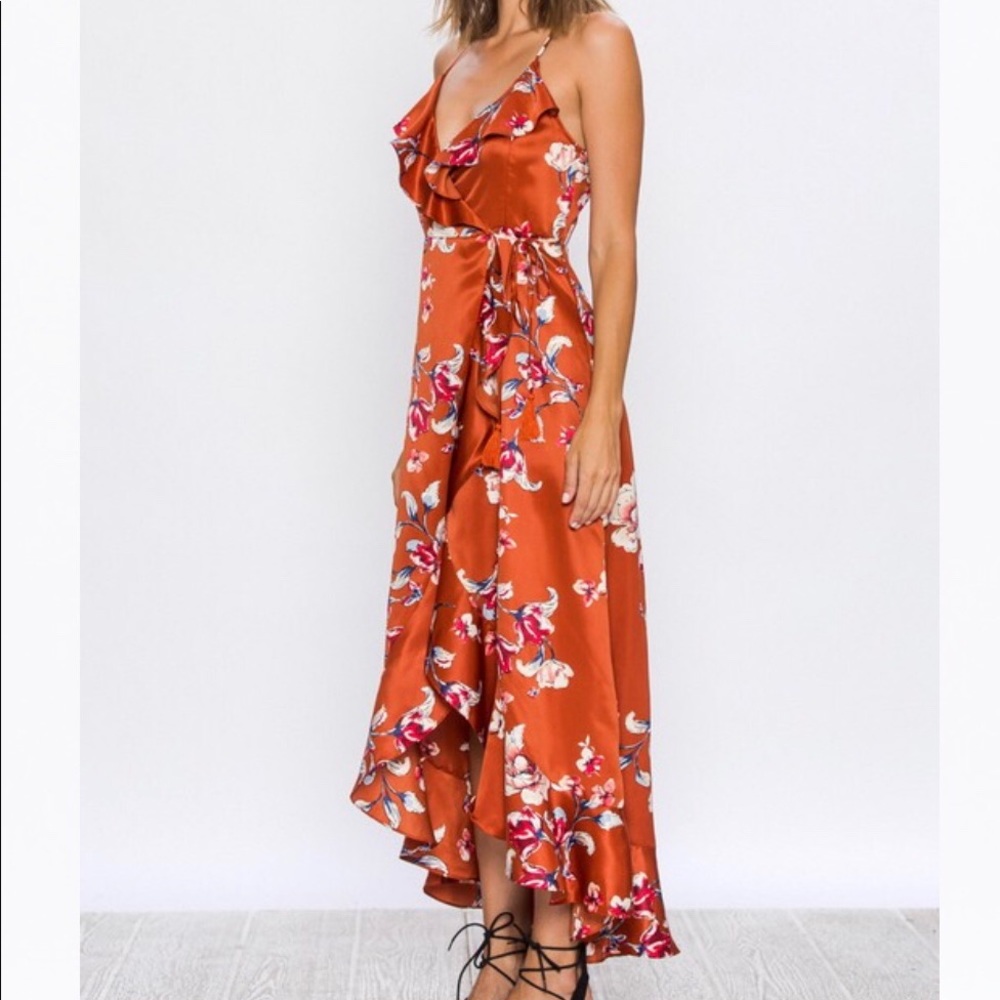 Lulus Floral Print High-Low Wrap Dress - Picture 3 of 5